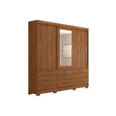 Guarda Roupa Casal Luiza 3 Portas de Correr 7 Gavetas MDF com Espelho Avelã Off White Panan