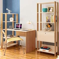 Conjunto Home Office 2 Peças Escrivaninha Match e Estante Artely Off White/carvalho