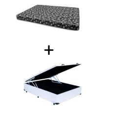 Cama Box Baú Viúva 128 Bello Box - Tecido Sintético Branco com Colchão New York Preto D28 - 100% Espuma - 49x128x188