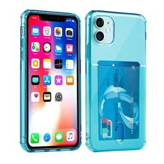 Capa de telefone transparente à prova de choque para iPhone 12 Mini 14 13 12 11 Pro Max X XS XR 7 8 Plus Suporte de cartão de carteira de silicone macio, azul céu, para iPhone 11