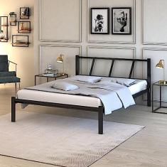 Cama Casal de Ferro Helena Preto Estrutura Reforçada Design Clássico Alta Durabilidade Colchão Casal Fácil de Montar