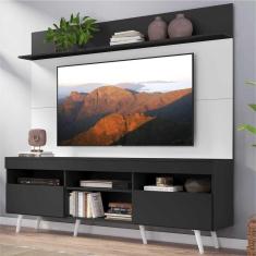 Rack com Painel TV 65&quot; Madri Multimóveis Preto/Branco com Prateleira e Pés Retrô Branco