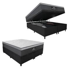 Cama Box Baú Casal Queen Colchão Gazin Maximus Molas Ensacadas 158x198x65cm Cinza/Preto - Suporta até 120Kg por Pessoa