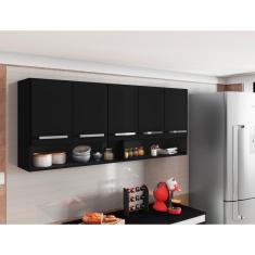 Armario Suspenso para Cozinha 5 Portas Preto Filipinas Brienza Movelaria