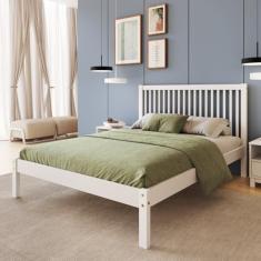 Cama de Casal Lucy de Madeira Maciça com Lastro Branco