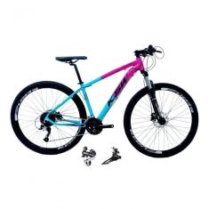 Bicicleta Aro 29 Ksw Xlt 24v Câmbio Shimano Acera K7 Garfo Trava Freio A Disco - Rosa/azul Tam.15