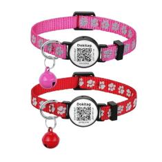 Coleira reflexiva para gatos com etiqueta de identificação de animal de estimação, coleiras para gatos separadas, coleira para gatos com etiqueta de nome de código QR, coleira de gato com sinos,