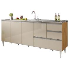 Balcão para pia de 1,80 mt Maceió com gavetão Amendoa Off White Puxado