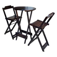 Jogo de Bistrô Dobrável em Madeira Maciça C/ 02 Banquetas Altas - Taba