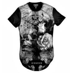Camiseta Swag Caveira com Flor e Relógio Retrô Street Wear - Di Nuevo,