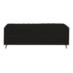 Sofá Chesterfield Luxo Camel 3 Lugares Suede Preto - Novo Encanto