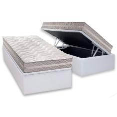 Conjunto Box Baú Solteiro Colchão Espuma Paropas D28 - Master Ag80 Prata Double Face 17 + Base Crc Courano White (88x188)