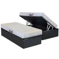 Cama Box Baú Solteiro: Colchão Anatômico Herval D28 - Ag65 Frontier + Base Crc Suede Gray(88x188)