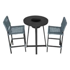 Conjunto Bistrô Champanheira Tampo Ripado e 2 Banquetas França Corda N