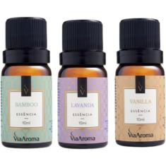 Kit 3 Essências Via Aroma De Aromatizador Aromaterapia 10ml - Lavanda Francesa, Bamboo e Capim Limão
