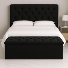 Recamier Bau Estofado Casal Padrão Anita 140 cm Veludo - BELA DO QUART