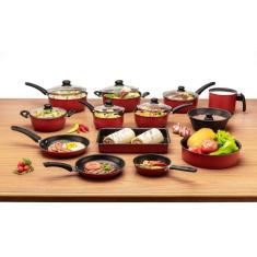 Jogo de Panelas Antiaderente Vermelho 13 peças Completo com Tampa de Vidro e Assadeiras TROFA