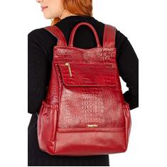 Mochila antifurto de couro croco feminina Suelen - Vermelho