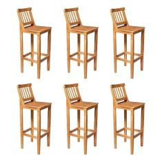 Kit 6 Banquetas Alta De Ripada Com Encosto Confort - Castanho - Marrom