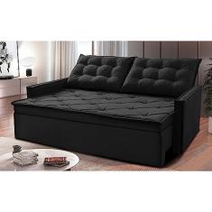 Sofá Sem Caixa Retrátil e Reclinável 1,85m Cama Inbox Studio Suede Velusoft Preto
