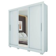 Guarda Roupas Casal com Espelho 3 Portas de Correr 2 Gavetas Vitória Branco Caemmum