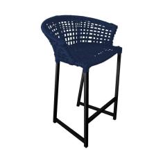 Banqueta Reis Em Corda Náutica E Base Em Alumínio Preta Para área Gourmet Externa Azul Marinho Azul