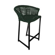 Banqueta Reis Em Corda Náutica E Base Em Alumínio Preta Para área Gourmet Externa Verde Musgo Verde