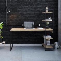 Mesa C-estante Alta 150x64x147cm C-04 Prateleiras Carvalho - Est.preta Carvalho - Est.preta