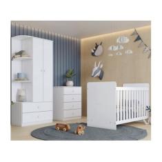 Quarto de Bebê Completo com Guarda-roupa Berço e Cômoda Henn Labirinto