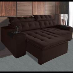 Sofá retrátil e reclinável carioca 2 metros marrom -bonequinha móveis