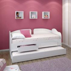 Sofá Cama Solteiro Ditália Cama Auxiliar 2 Gav. CM-08 Branco