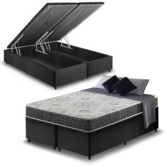 Cama Box com Baú Solteiro Preta + Colchão San Francisco Ortopédico Esp