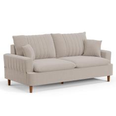 Sofá Living 3 Lugares 200cm Com Almofadas Veras D05 Boucle Bege - Mpozenato