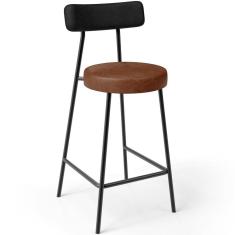 Banqueta Baixa Cozinha Sala Jantar Bancada Milão L02 Couríssimo Preto Marrom - Lyam Decor