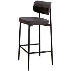 Banqueta Alta Bar Cozinha Sala De Jantar Aço Preto Kaira C01 Linho Preto Courino Preto - Lyam Decor