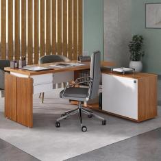 Escrivaninha Mesa Escritório em L Diretor com Armário e 2 Gavetas - Es