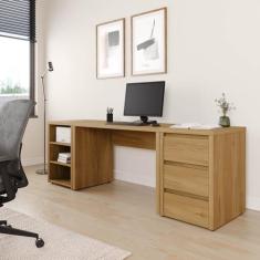 Escrivaninha Mesa Escritório com Gaveteiro e Nicho 220cm Ficus CabeCas