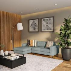 Sofá 3 Lugares Esquerdo Alive com Chaise Esquerdo Pé Palito Linho Cotton Cinza