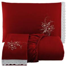 Jogo de Cama Lençol Queen Bordado Advance 3 Peças - Vermelho - 100% Po
