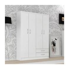 Guarda Roupa Solteiro Atalaia 4 Portas 2 Gavetas MDP Branco