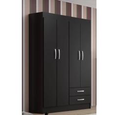 Guarda Roupa Solteiro Atalaia 4 Portas 2 Gavetas MDP Black Black