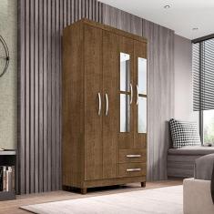 Guarda Roupa Solteiro Ambiente Mogi 4 Portas de Bater 2 Gavetas MDP com Espelho Malbec