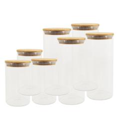 Kit de 7 Potes de Vidro Herméticos Tampa de Bambu - OIKOS