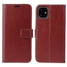GSYH Capa flip para iPhone 13 Mini/13/13 Pro/13 Pro Max, capa carteira de couro legítimo slots para cartão Kickstand TPU à prova de choque capa protetora magnética fólio capa, marrom, 13 15,1 cm