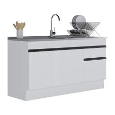 Balcão Cozinha Gabinete Pia 150cm 3 Ptas Branco/preto