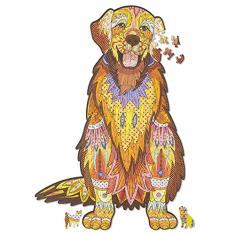 Quebra-cabeças de madeira para adultos – Quebra-cabeças de madeira Golden Retriever com peças em formato de animal, quebra-cabeça de cachorro de madeira exclusivo para todas as idades,