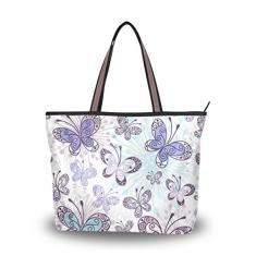 My Daily Bolsa de ombro feminina linda borboleta flor bolsa de mão, Multi, Large