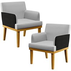 Kit 02 Poltronas Decorativas Para Sala de Estar Beatriz W01 Linho Cinza Couríssimo Preto - Lyam Decor