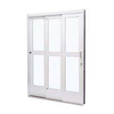 Porta de Aço de Correr 215x152cm 3 Folhas com Vidro Liso Qualitysol Ramassol Branco