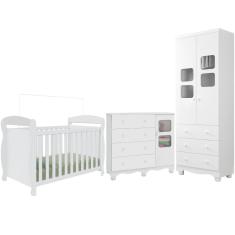 Quarto Bebê Completo Berço Americano Marquesa 3 em 1 Guarda Roupa 2 Portas Cômoda Uli 100% MDF Móveis Peroba
